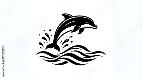 Black and white dolphin jumping over waves