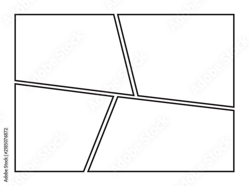 This illustration features a blank comic panel layout template with black borders on a white background.