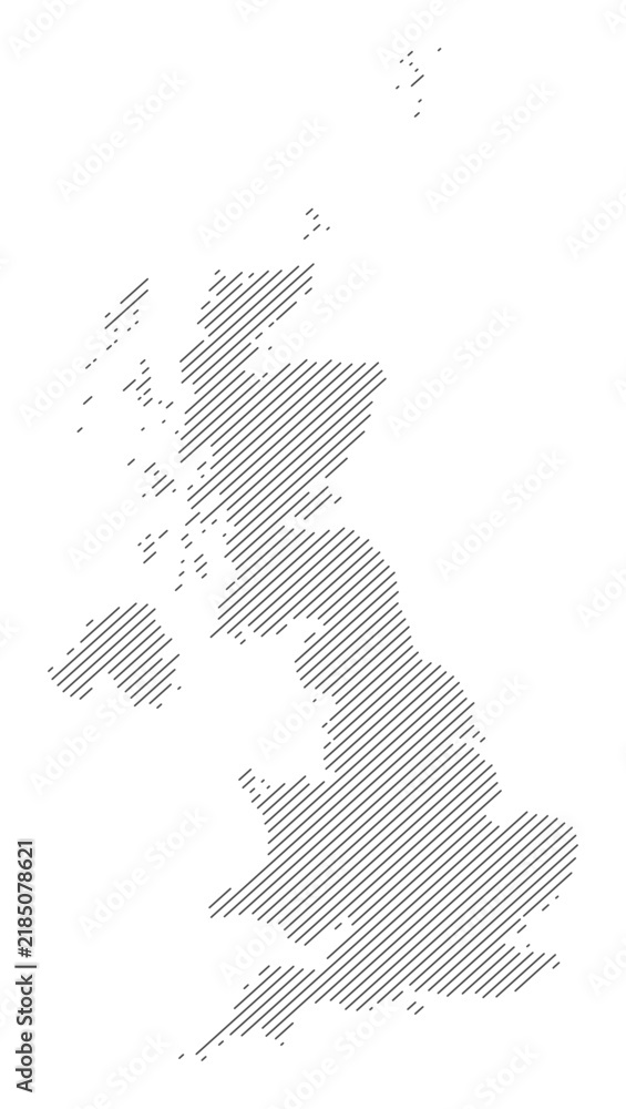 Obraz premium United Kingdom map with diagonal stripes in gray vector illustration