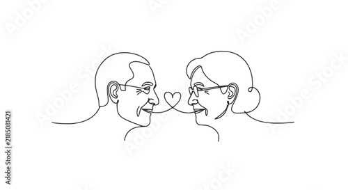 Bild auf Leinwand Elderly Couple Love Story Line Art Isolated on Transparent Background