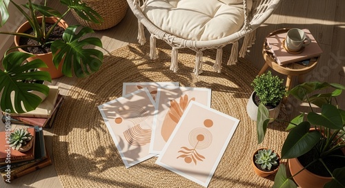 Bohemian Home Decor With Plants And Abstract Art Display