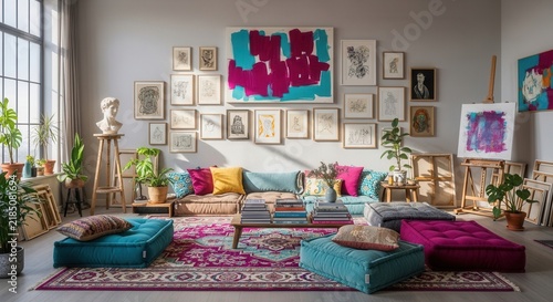 Bohemian Living Room Filled With Art Plants and Colorful Accents