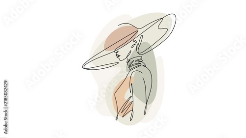 Elegant Woman Wearing Wide Brim Hat Line Art Animation
