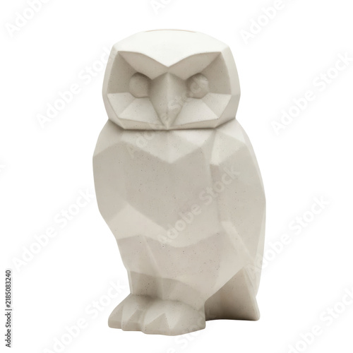 Geometric low poly owl sculpture isolated on a transparent background