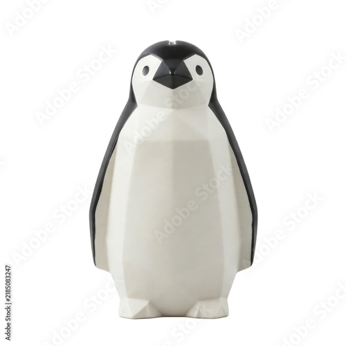 Geometric low poly penguin piggy bank isolated on a transparent background
