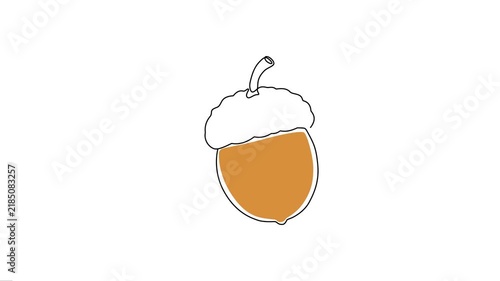 Oak Acorn Nut Continuous Line Art Animation. 