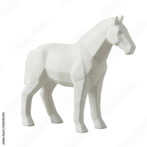 Geometric low poly white horse piggy bank isolated on a transparent background