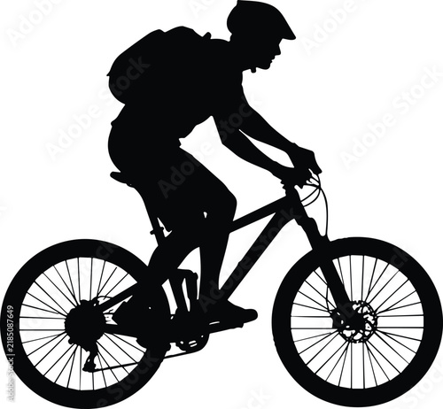 Black silhouette of a cyclist riding a mountain bike vector illustration isolated on white