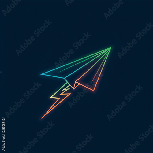Logo Design, minimalist, futuristic tech style | A sharp paper airplane with a lightning bolt integrated into its shape.