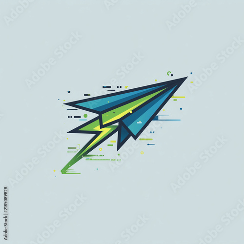 Logo Design, minimalist, futuristic tech style | A sharp paper airplane with a lightning bolt integrated into its shape.
