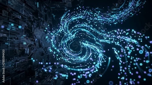 Digital data stream flowing through abstract cyber space network system representing futuristic technology concept