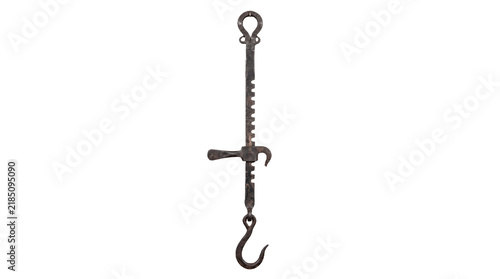 Antique iron hearth trammel hook on transparent background
