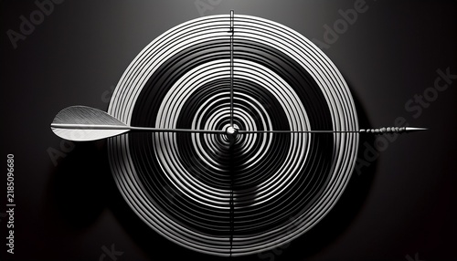 an arrow hitting the center of a target with concentric circles in a minimalist black and white style