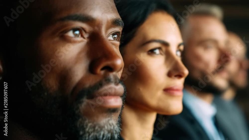 Business team looking at camera