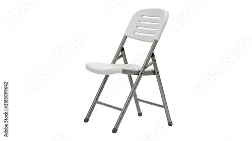 Canvastavla Modern white plastic folding chair with a grey metal frame isolated on transpare