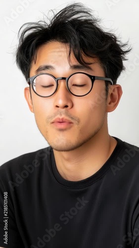 Surprised asian male with glasses