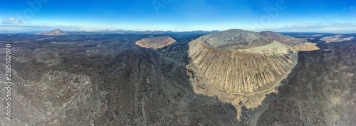 Caldera Blanca and lava fields aerial panorama on Lanzarote