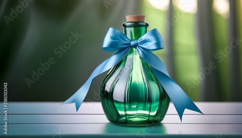 unique green glass bottle with blue ribbon stylish decoration elegant design home decor
