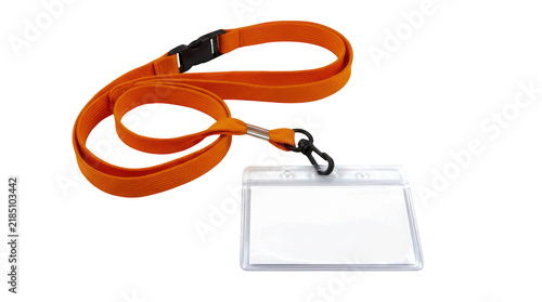 Cuadro en lienzo Orange lanyard with a clear plastic badge holder for identification isolated on