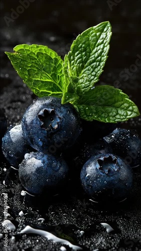 Fresh Blueberries with Mint Leaves