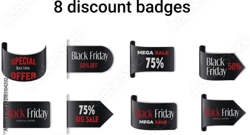 Black Friday Discount Badge Collection with 30, 50 and 75 Percent Off Labels