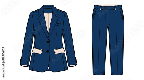 Womens Blazer Jacket CAD Vector Set, Two-Tone Technical Fashion Drafting and Apparel Illustration