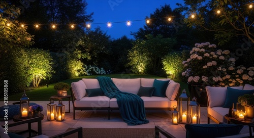 Illuminated Outdoor Lounge Scene At Dusk