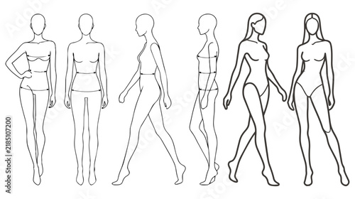 Minimal Female Body Silhouette Vector Set, Continuous Single-Line Fashion Figure Illustration