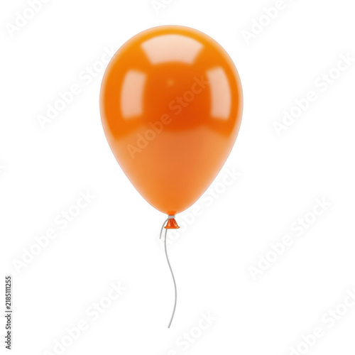 Glossy orange balloon floating with string rendered in 3d style for birthday parties holiday celebrations and festive events.