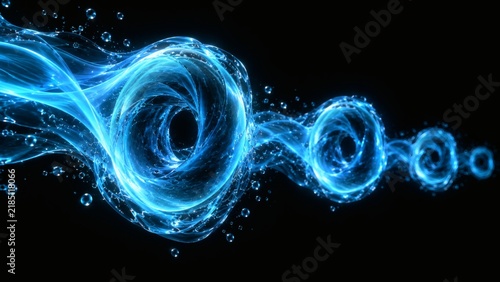 Solid CAD 3D Render of Luminous Cyan Bioluminescent Wave Vortices in Deep Black
