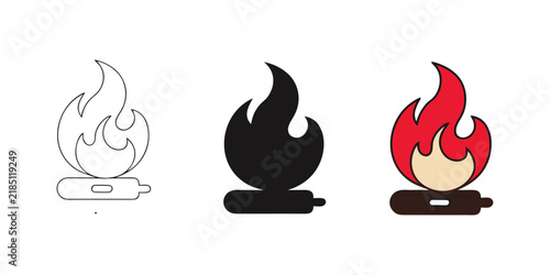 Gas Stove Flame Icon Set For Cooking And Kitchen Design
