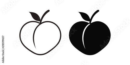 Peach Fruit Icon Set For Healthy Food And Summer Design