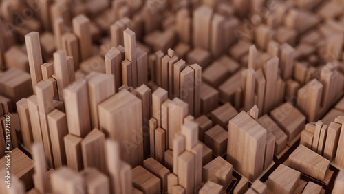 A wooden minimalist toy block city, 3d render background