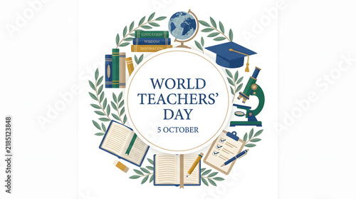 World teachers day illustration with educational icons and stationery elements school supplies teacher appr