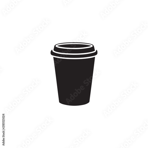 Simple black disposable coffee cup with plastic lid isolated design