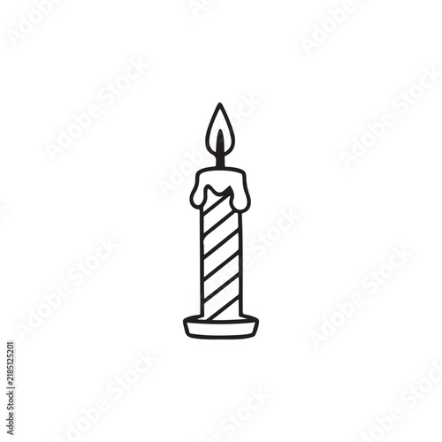 Simple line drawing birthday candle with lit flame illustration