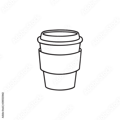 Simple Line Drawing Of Coffee Cup With Lid And Sleeve