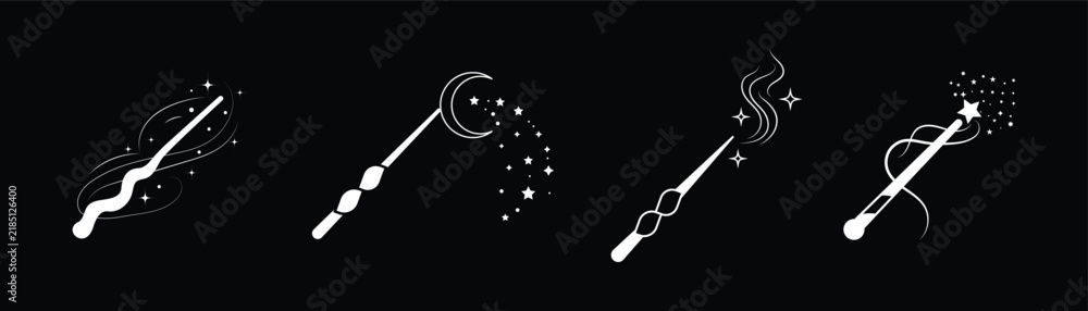 Obraz premium Magical Wand Vector Collection – Wizard Wand, Fairy Wand, Sparkle and Magic Effect Decorative Icons, EPS 10