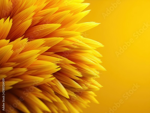 Abstract golden feather texture against solid mustard background