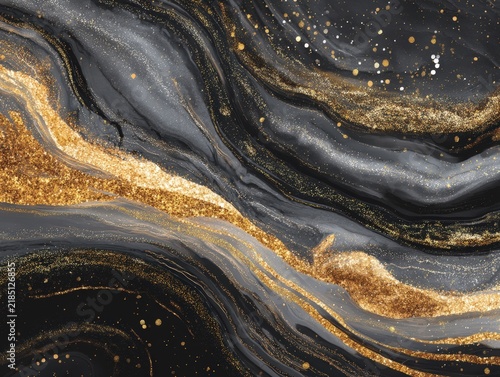 Swirling metallic gold and dark gray marbled abstract background