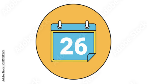 Calendar icon showing the twenty-sixth day of the month is centered within a golden circle on a clean white background.