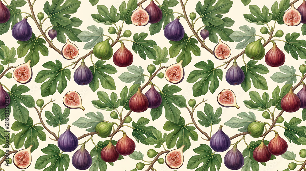 Fig fruit seamless pattern vector botanical illustration background