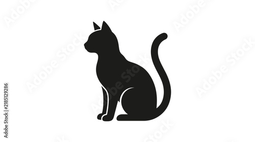 Black Cat Silhouette Icon Sitting on White Background