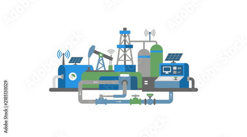 Modern Oil And Gas Extraction Plant With Solar Power