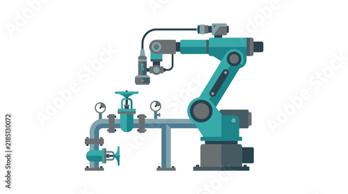 Industrial Robotic Arm with Piping and Gauges, Isolated