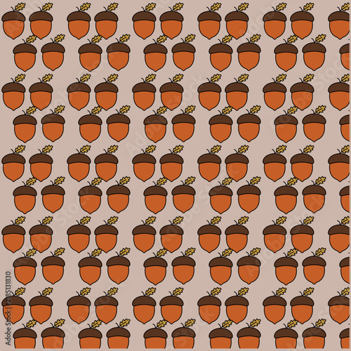 Acorn Seamless Pattern with Autumn Nut Illustration Flat Vector Design for Fall Textile and Print