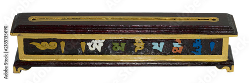 Wooden incense burner with om mani padme hum mantra