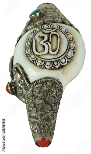 Tibetan buddhist conch shell with om symbol
