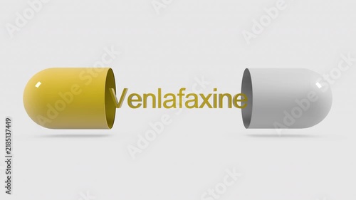 3D animation of pill opening revealing the word Venlafaxine