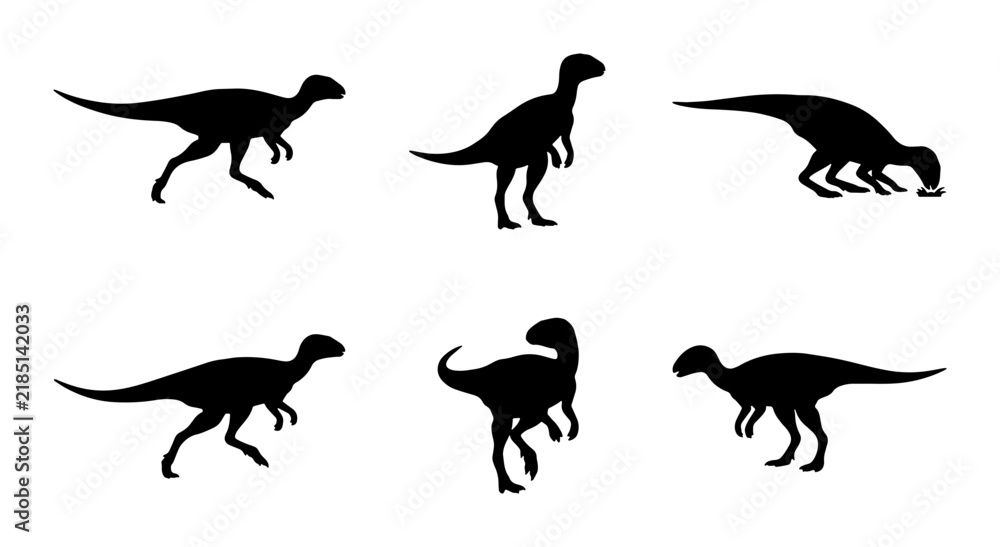 Fototapeta premium Dinosaur Silhouettes Vector Set, Prehistoric Creatures Collection, Jurassic Era Animals Icons